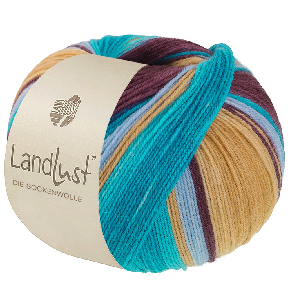 Lana Grossa Landlust Die Sockenwolle 134 Lichtblauw/Zandgeel/Turquoise/Petrol/Braam gestreept
