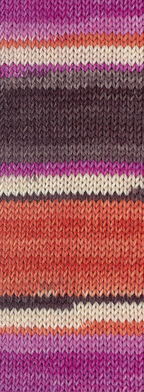 Gebreid voorbeeld met Lana Grossa Landlust Die Sockenwolle 135 Grijsbruin/Fuchsia/Ecru/Terracotta/Orchidee gestreept