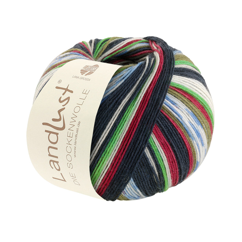 Lana Grossa Landlust Die Sockenwolle 714 Bordeaux/lichtgrijs/groen/donker petrol/blauw/olijf Gestreept / met jacquard