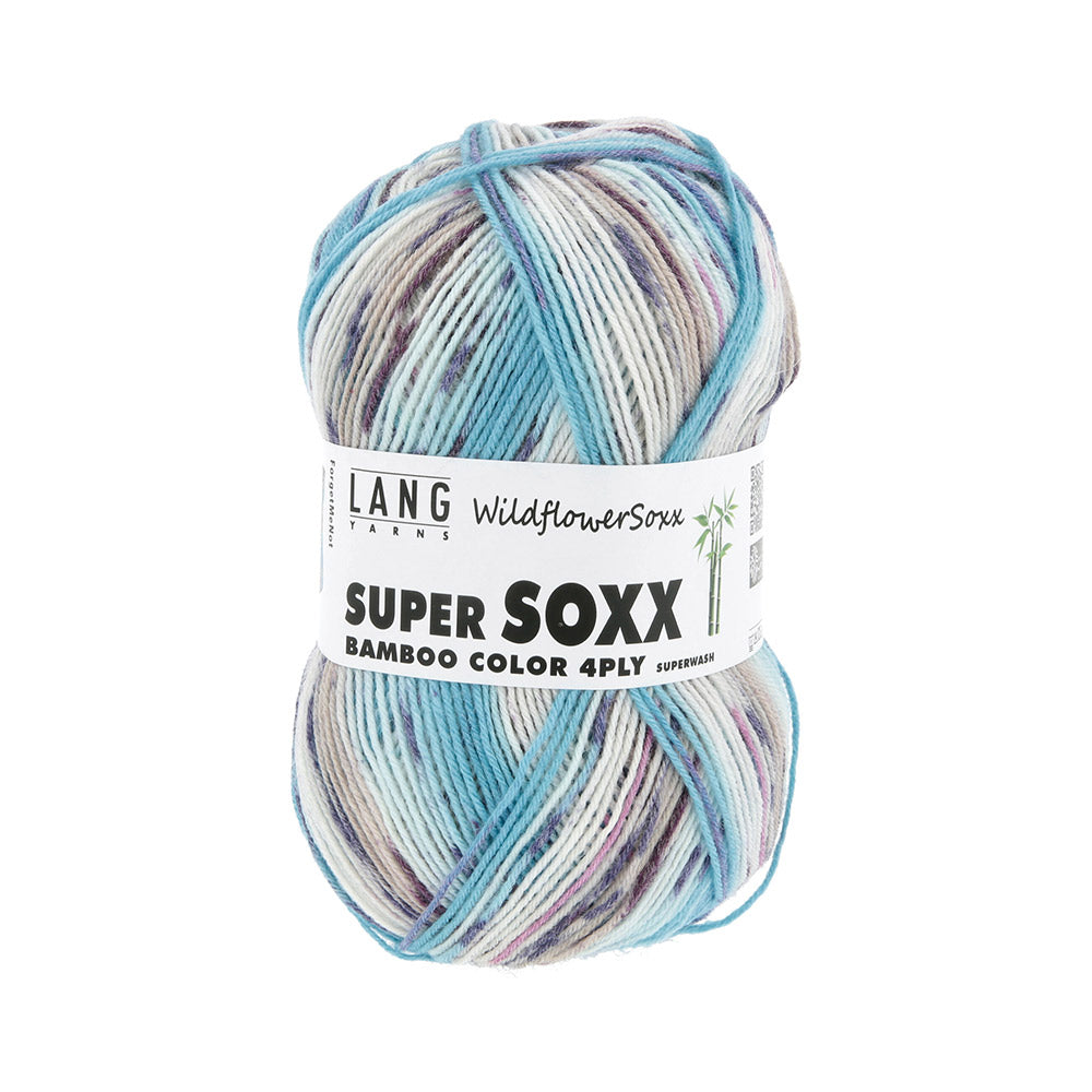 Lang Yarns Super Soxx Bamboo Color 4-Fach 0563 Blauw/Gebroken Wit 1152 Forget-Me-Not