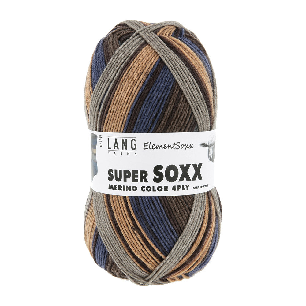 Lang Yarns Super Soxx Merino Color 4-Draads 0524 Donkerblauw/Donkerbruin 1146 Metaal