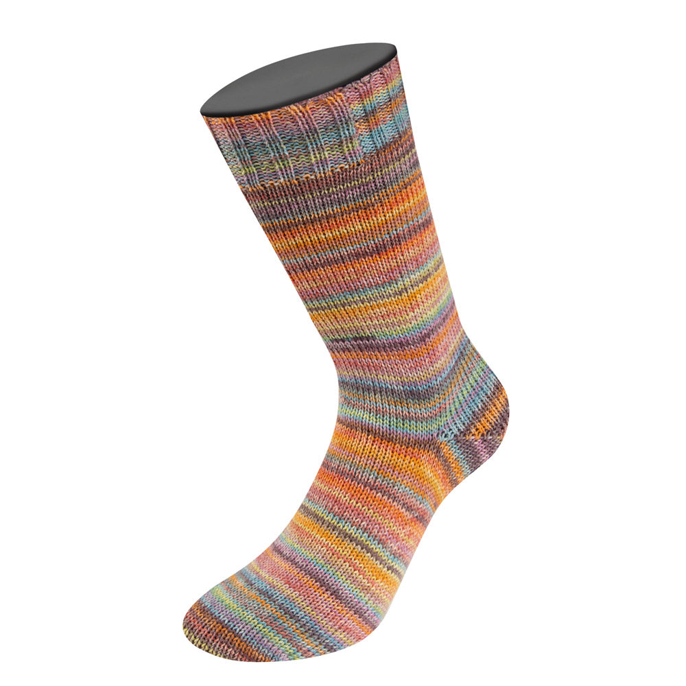 Gebreide sok van Lana Grossa Meilenweit 100 Cashmere Inverno 121 met meerkleurig streepeffect
