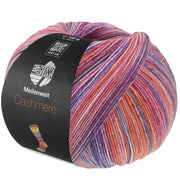 Lana Grossa Meilenweit 100 Cashmere Inverno 122 bol sokkengaren in fuchsia, lila, oranje, lichtblauw, blauw, pruim, erika en zalm