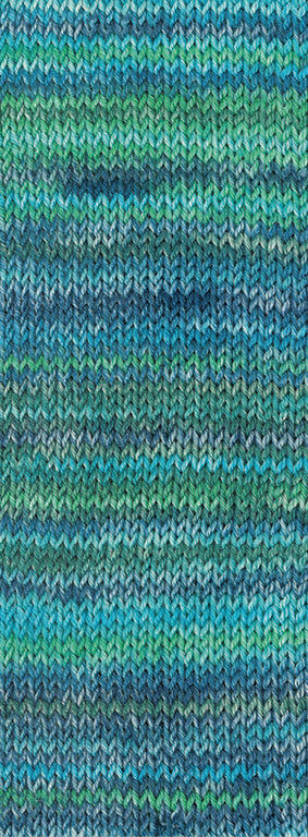 Gebreid proeflapje van Lana Grossa Meilenweit 100 Cashmere Inverno 123 in jade, turquoise, petrolblauw, petrolgroen, jeans, grijsblauw en grijsgroen