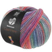 Lana Grossa Meilenweit 100 Cashmere Inverno 124 bol sokkengaren in jade, petrol, turquoise, terracotta, fuchsia, lichtblauw, blauw, rood, roze, pruim en roodviolet