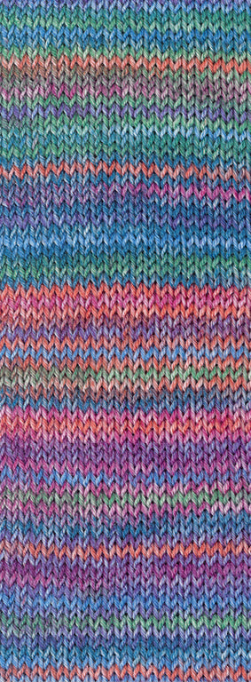Gebreid proeflapje van Lana Grossa Meilenweit 100 Cashmere Inverno 124 in jade, petrol, turquoise, terracotta, fuchsia, lichtblauw, blauw, rood, roze, pruim en roodviolet