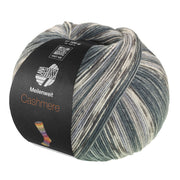 Lana Grossa Meilenweit 100 Cashmere Pista 143 Staal-/Donker-/Licht-/Muisgrijs/Pastelblauw gestreept - bol sokkengaren met kasjmier