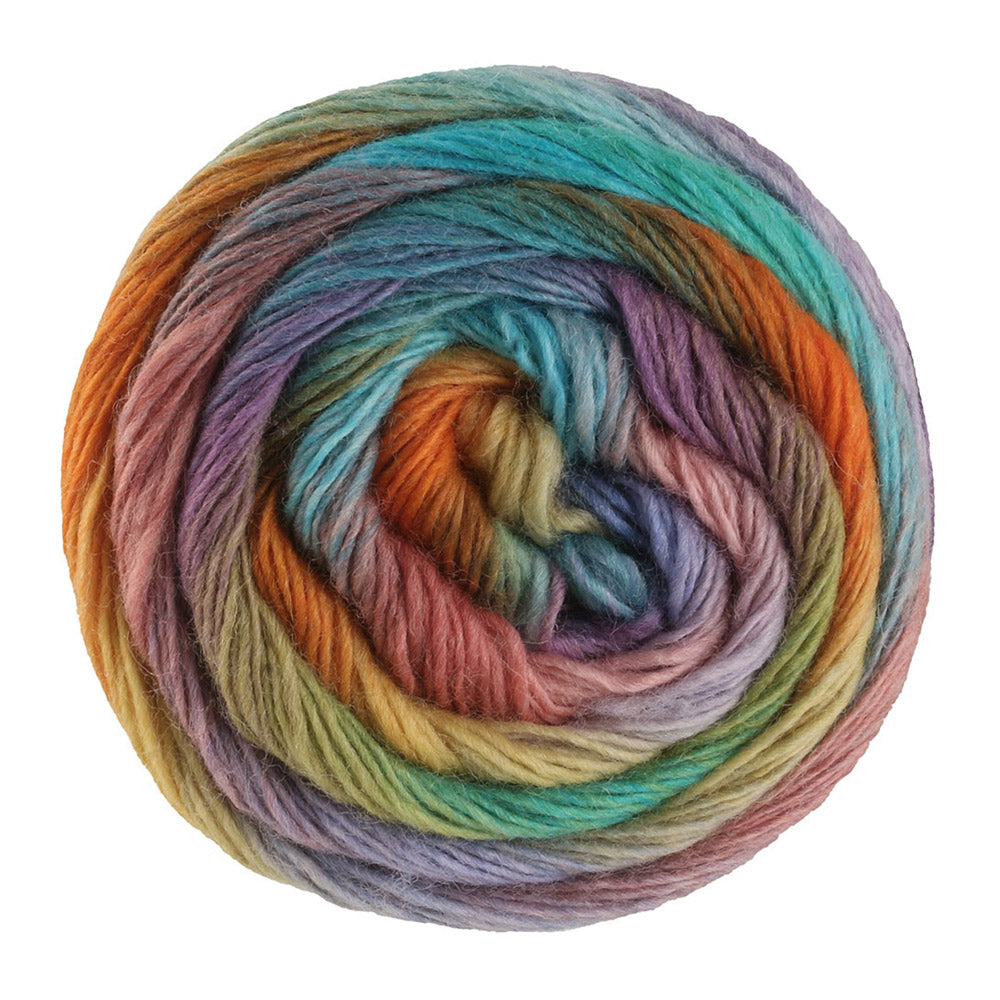 Garenbol Lana Grossa Meilenweit 100 Color Mix Multi 8020 in Olijfgroen, Petrol, Blauw, Roodlila, Pistache, Jade, Turquoise, Pruim, Baksteenrood, Geel, Oranje
