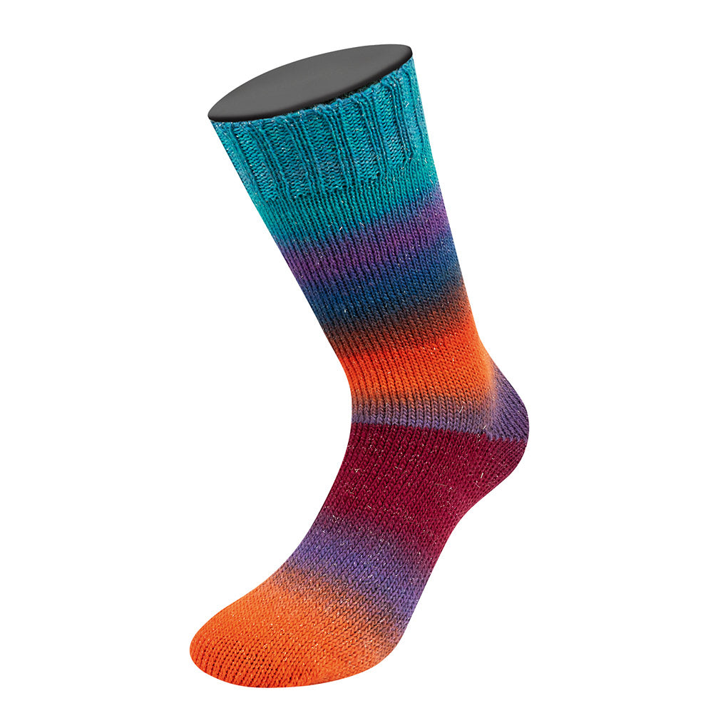 Lana Grossa Meilenweit 100 Color Mix Sparks 7616 Salmon Red/Dark Blue/Royal Blue/Turquoise/Red-Violet/Fuchsia