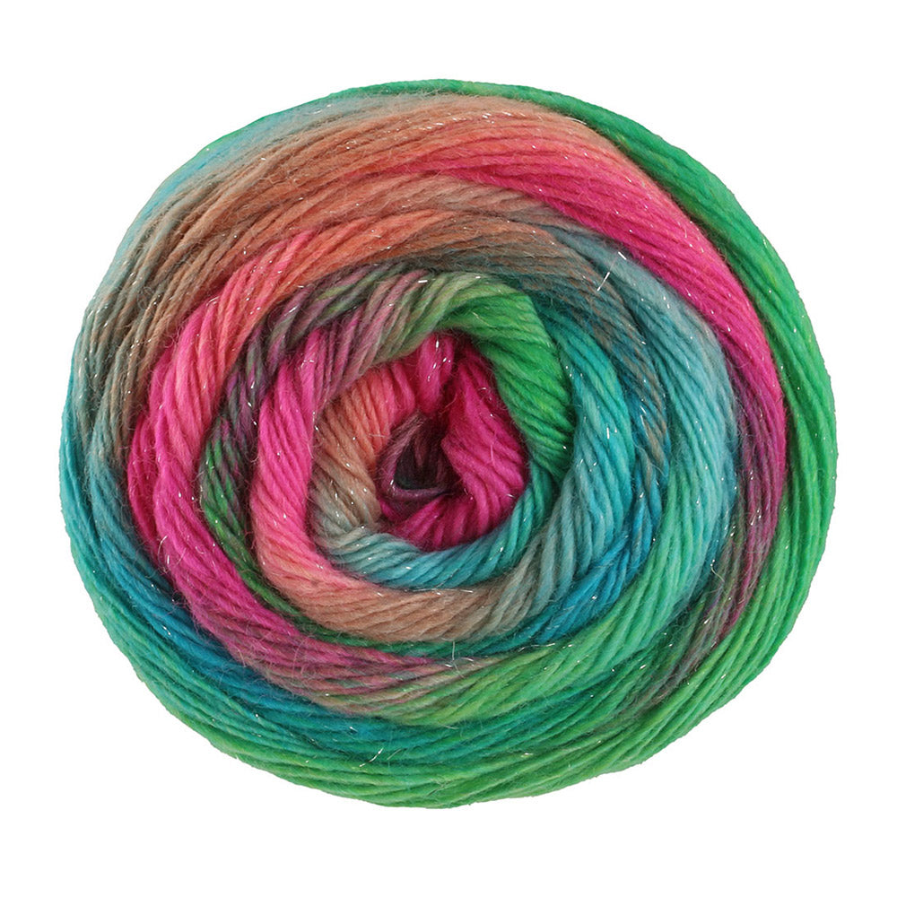 Lana Grossa Meilenweit 100 Color Mix Sparks 7618 Raspberry/Rust/Gray-Green/Turquoise/Jade/Fuchsia