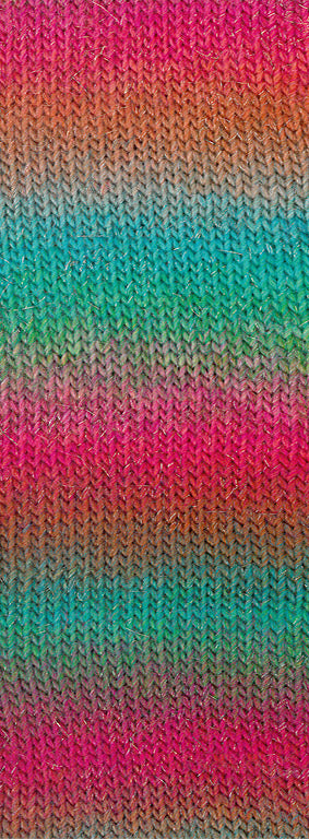 Lana Grossa Meilenweit 100 Color Mix Sparks 7618 Raspberry/Rust/Gray-Green/Turquoise/Jade/Fuchsia