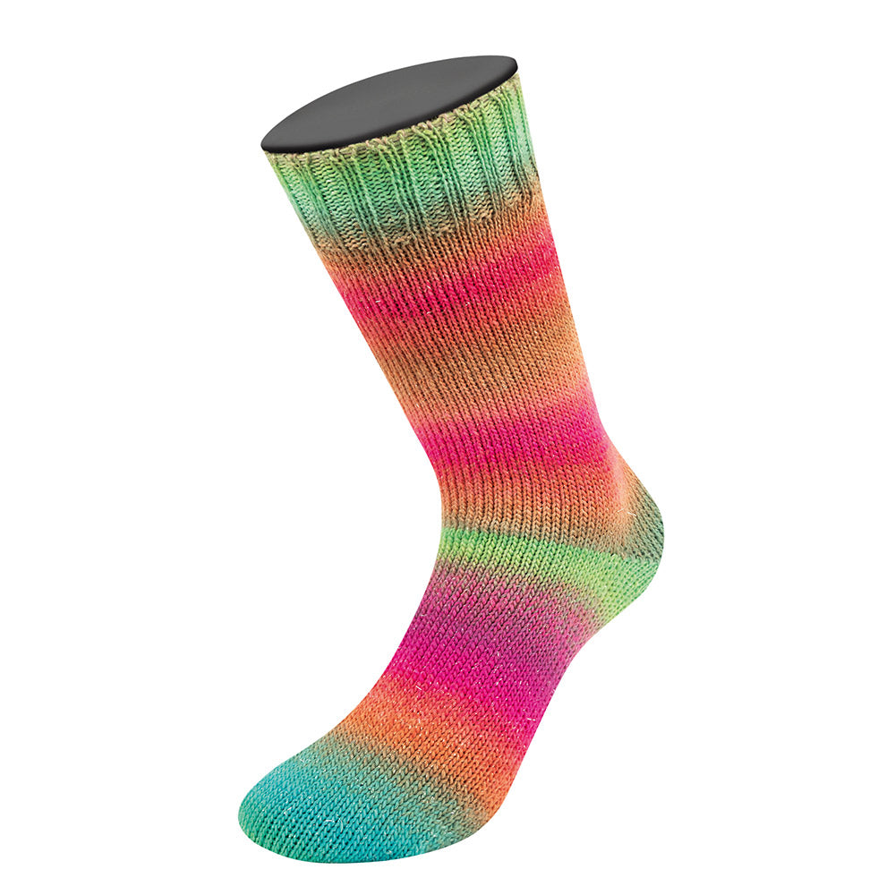 Lana Grossa Meilenweit 100 Color Mix Sparks 7618 Raspberry/Rust/Gray-Green/Turquoise/Jade/Fuchsia