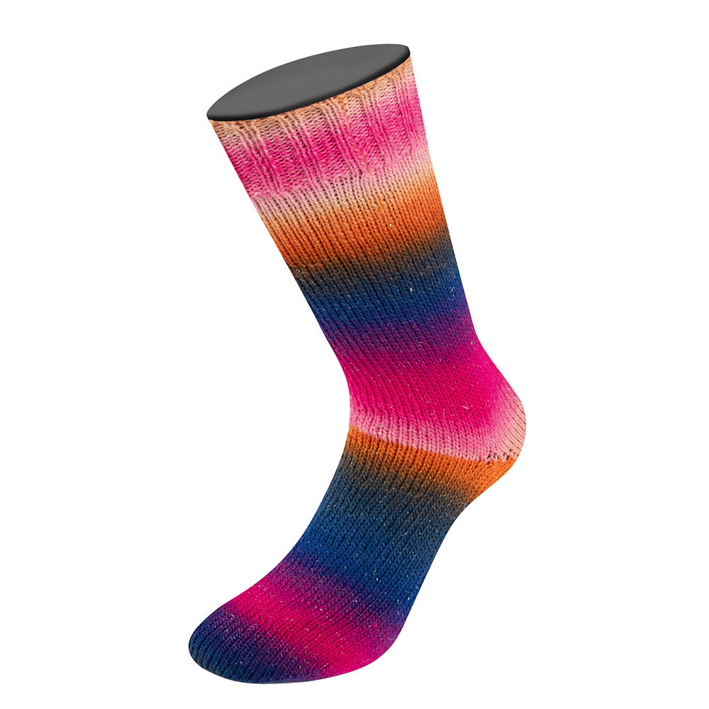 Lana Grossa Meilenweit 100 Color Mix Sparks 7619 Salmon/Orange/Dark Brown/Navy/Red-Violet/Fuchsia/Pink
