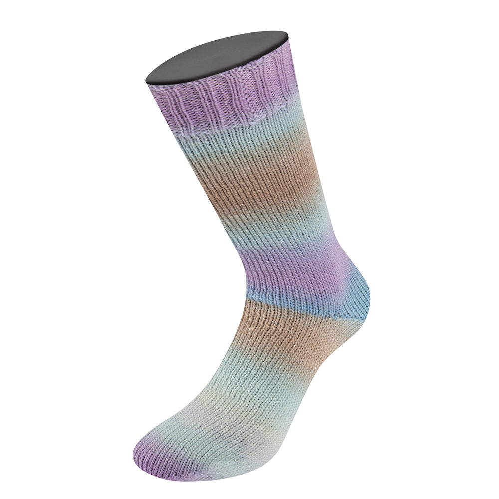 Lana Grossa Meilenweit 100 Color Mix Sparks 7622 Mint/Gray-Beige/Taupe/Lilac/Lilac/Blue-Turquoise
