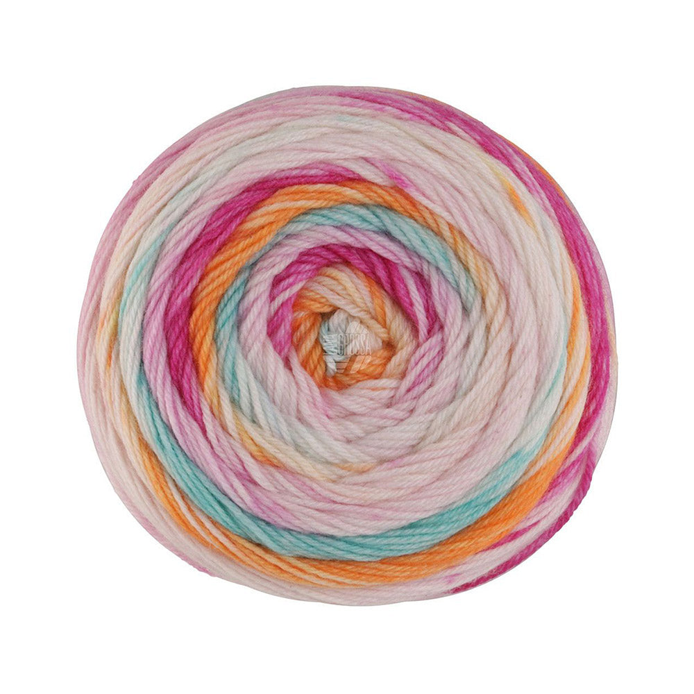 Lana Grossa Meilenweit 100 Dusk 6209 Fuchsia/roze/Crème/citrusgeel/turquoise/oranje