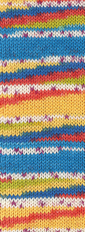 Lana Grossa Meilenweit 100 Seta Giappone 3391 Donkerblauw/Terracotta/Pistache/Roodviolet/Wit/Azuurblauw/Geel - gebreid kleurvoorbeeld