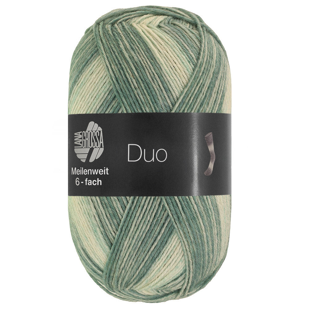 Rechtopstaande bol Lana Grossa Meilenweit 6-Fach 150 Duo 9725 Groen-/Lichtgrijs