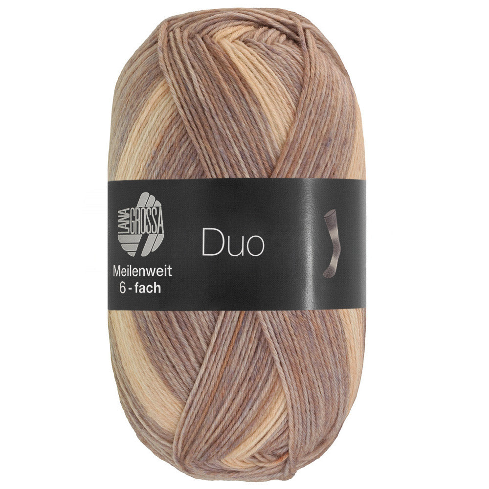 Rechtopstaande bol Lana Grossa Meilenweit 6-Fach 150 Duo 9726 Grijslila/Lichtbeige