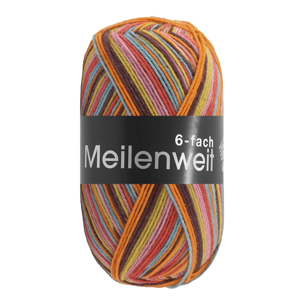 Lana Grossa Meilenweit 6-Fach 150 Granita 9698 Mokka/Oranje/Turquoise/Roest/Beige/Mosterd - bol garen