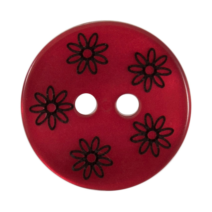 Milward Parelmoer Knoop Donkerrood met Zwarte Bloemen 15mm (4 stuks) (2)