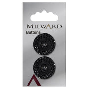 Milward Zwarte Knoop met Zwarte Verschillende Steentjes 25mm (2 stuks)