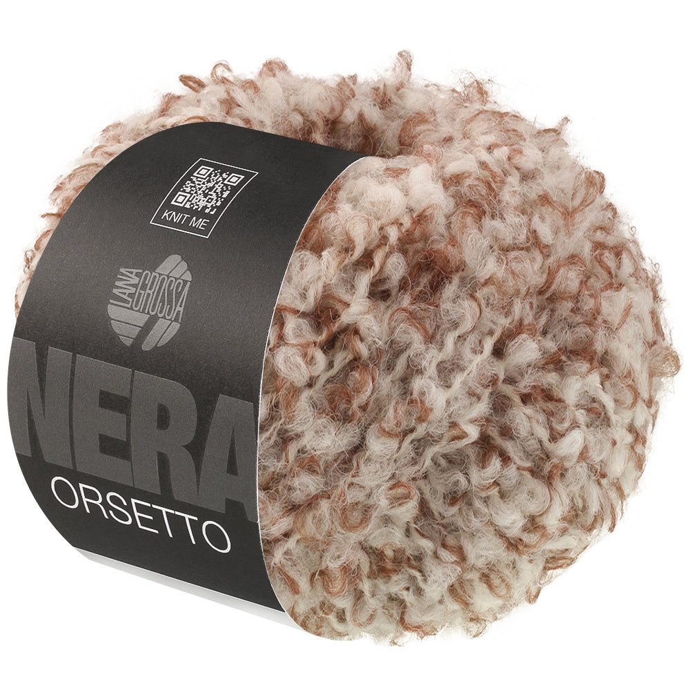 Lana Grossa Orsetto 104 Bruin/Gebroken wit - productfoto van het bouclégaren in de bijbehorende kleur