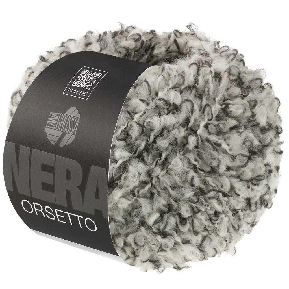 Lana Grossa Orsetto 105 Zwart/Gebroken wit - productfoto van het bouclégaren in de bijbehorende kleur