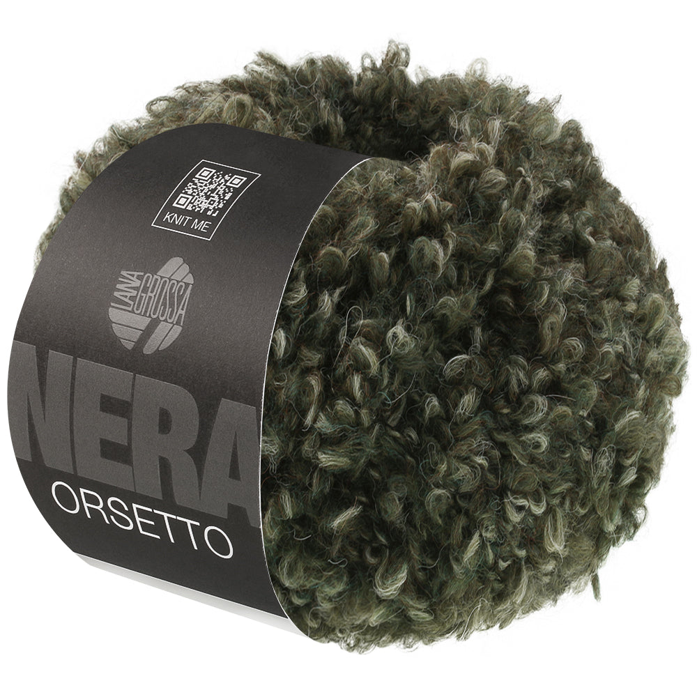 Lana Grossa Orsetto 108 Bos/Grijsgroen - productfoto van het bouclégaren in de bijbehorende kleur