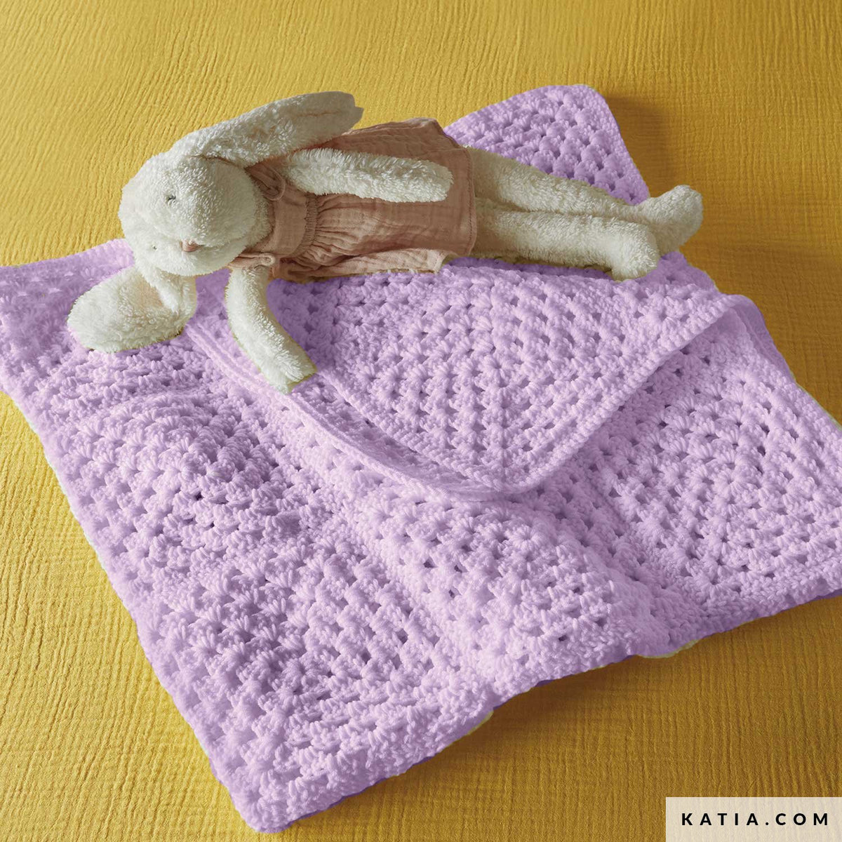 Lila Katia The Basic babydeken met granny patroon en knuffel