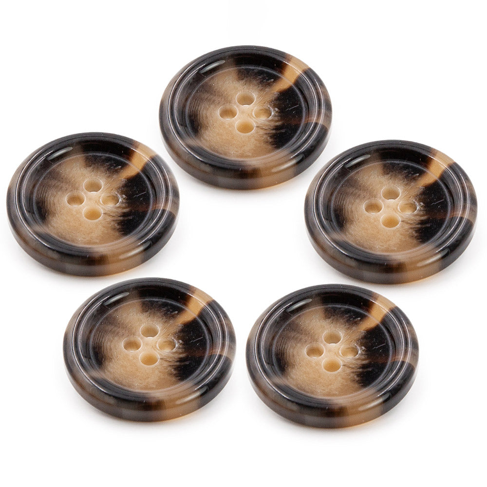 PPY Knopen Glanshoorn-Effect Set 5 Stuks 2170 Donkerbruin 25 mm 4-gaats knopen