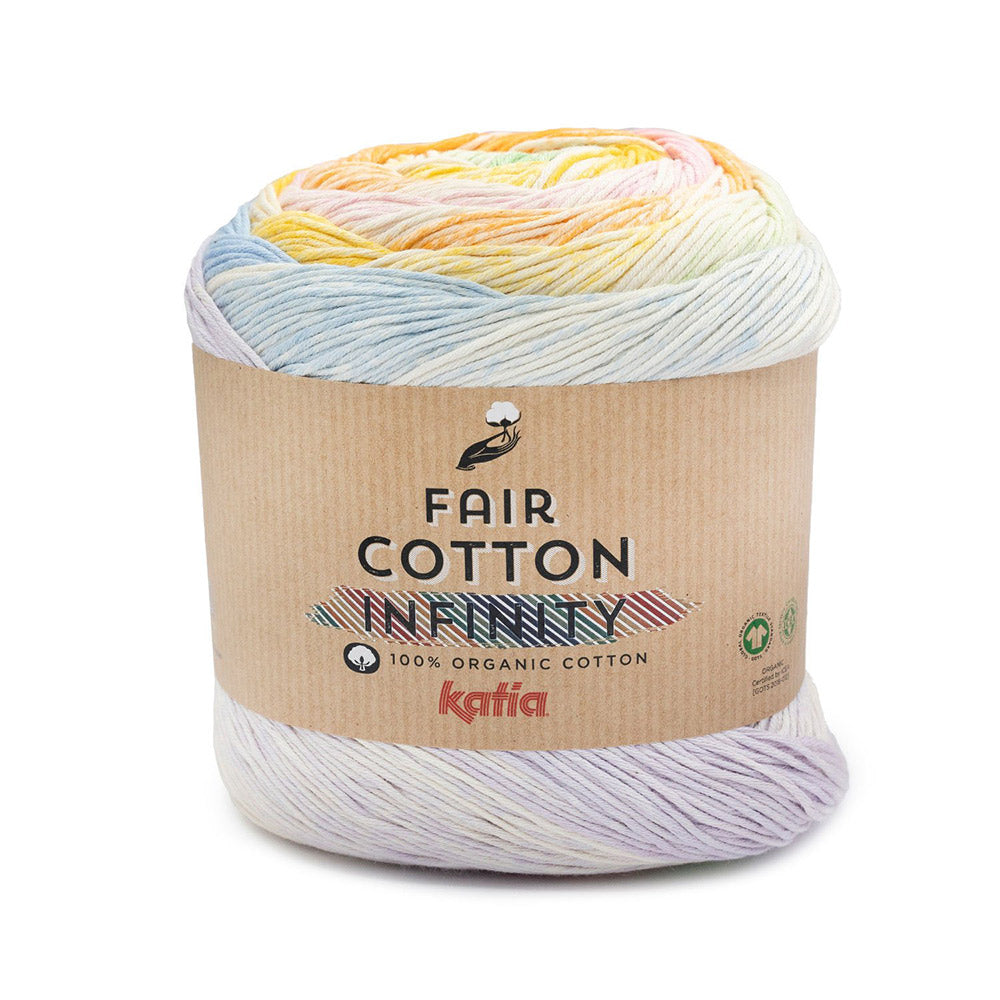 Katia Fair Cotton Infinity 101 Licht Lila-Pastel Blauw-Licht Groen-Pastel Geel