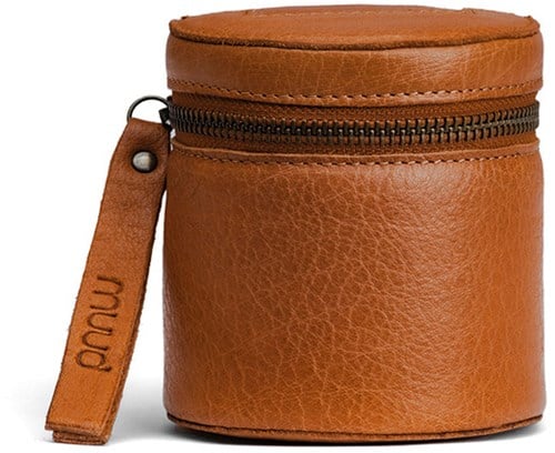 MUUD Helsinki XL Whiskey - Handmade leather round cube for craft accessories 9.5x9cm