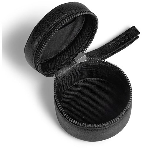 MUUD Helsinki Black - Handmade leather round cube for craft accessories 5.5x7.5cm
