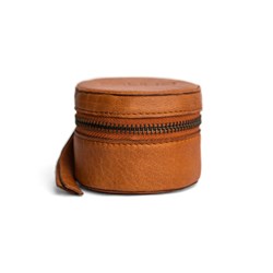 MUUD Helsinki. Handmade leather round cube for craft accessories 5.5x7.5cm