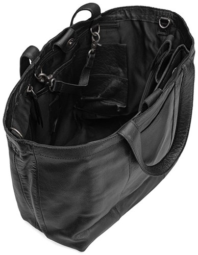 MUUD Hiba Black -  Handgemaakt leren shopper met opbergvakken 27x29cm