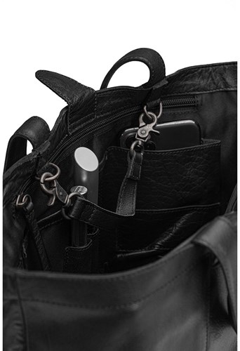 MUUD Hiba Black -  Handgemaakt leren shopper met opbergvakken 27x29cm