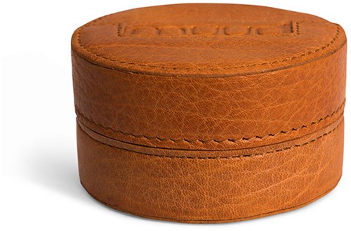 MUUD Emeli Whiskey - Handmade leather round cube for needles 4x8cm