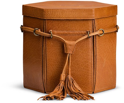 MUUD Evita XL Whiskey - Handmade leather 6-sided craft storage box 22x22x26cm