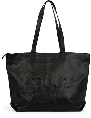 MUUD Laura tote bag Black - Handmade leather bag with removable wallet 34x50x16cm