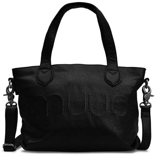 MUUD Laura mini Black - Handmade leather crossbody shoulder bag with removable wallet 19x30x22x7cm