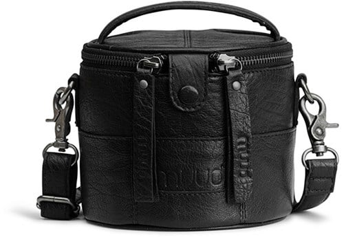 MUUD Saturn mini Black - Handmade leather small bag 13xØ14cm