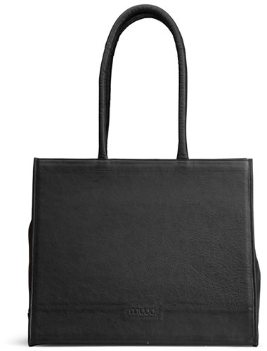 MUUD Bina XL Black - Handmade leather shopper with removable wallet 35x43x18cm
