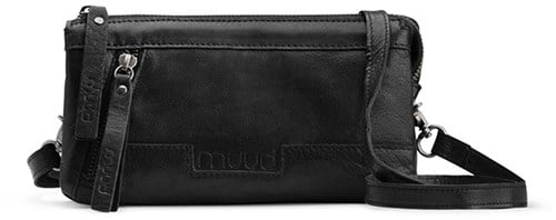 MUUD Riga Black - Handmade leather crossover bag ø 12 cm x 22 cm