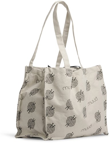 MUUD Draagtas Bol wol met twee naalden van 100% gerecycled katoen 42x38cm