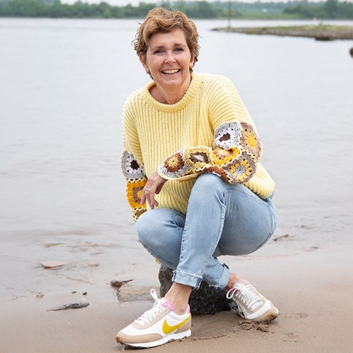 Knitted Sweater with crochet granny sleeves Yellow M/L