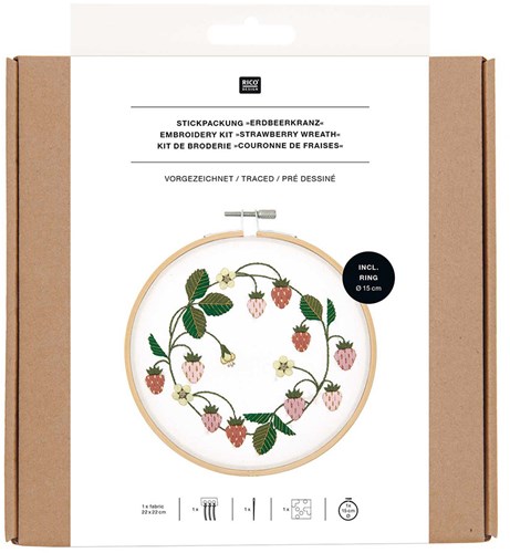 Rico Design Embroidery Kit Strawberry Crown Ø 15 cm