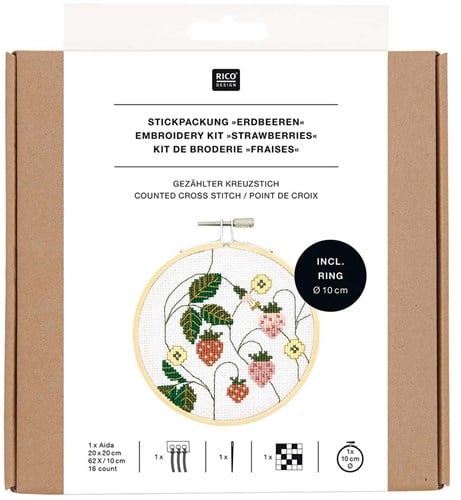 Rico Design Embroidery Kit Strawberry Ø 10 cm