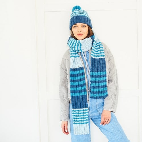 Stylecraft knitting pattern Softie Striped- and Lace Hat and Scarf (2 designs)