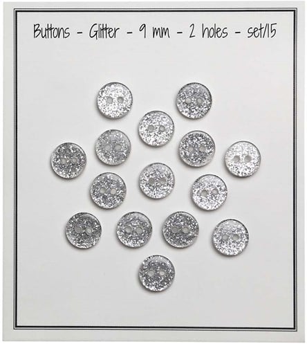 Go Handmade Glitter Buttons Silver 9mm (15 pieces)-2
