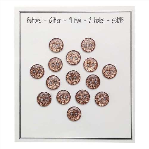 Go Handmade Glitter Buttons Copper 9mm (15 pieces)-2